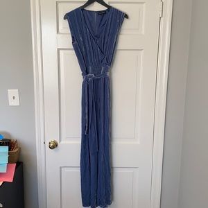 INTERMIX BLUE VELVET JUMPSUIT